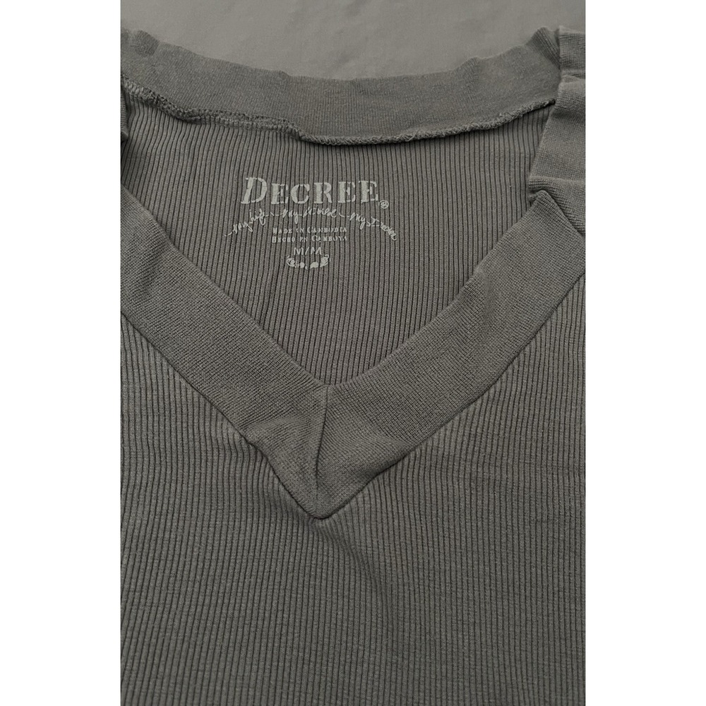 Decree Shirt Womens Medium Gray Stretchy Ribbed Slim Fit Short Sleeve Y2K - Picture 5 of 10